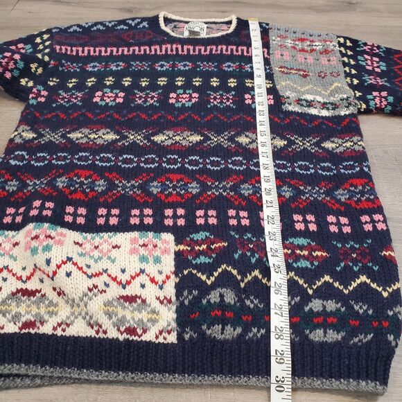 Ninon de Lenclos Handknit 100% Wool Sweater M Fair Isle Patchwork Nordic Cottage - Picture 8 of 11